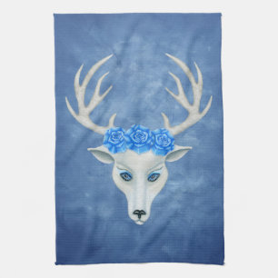 Linge De Cuisine Tête de cerf blanc mystérieux Visage bleu yeux Ros