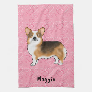 Linge De Cuisine Tête Rousse Tri Pembroke Welsh Corgi Cœurs & Nom