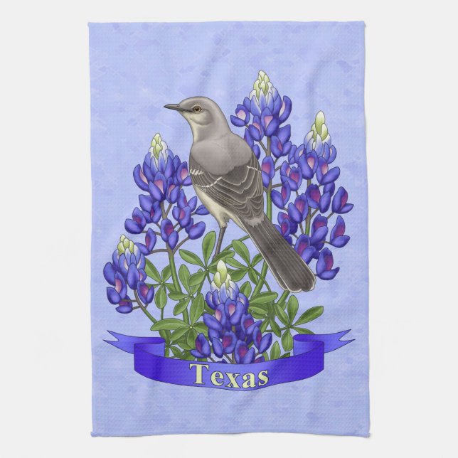 Linge De Cuisine Texas State Mockingbird & Bluebonnet Flower (Vertical)
