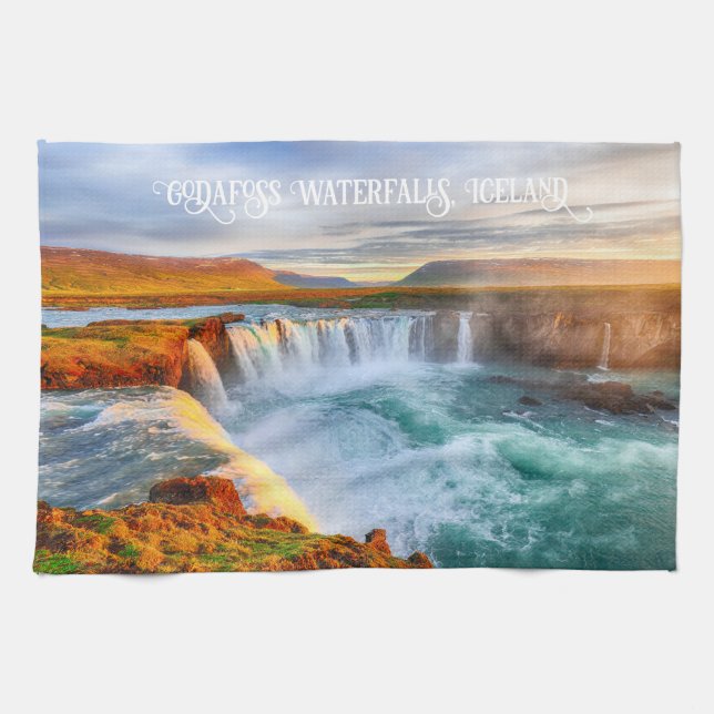 Linge De Cuisine Texte Personnalisé Cascades de Godafoss, Islande (Horizontal)