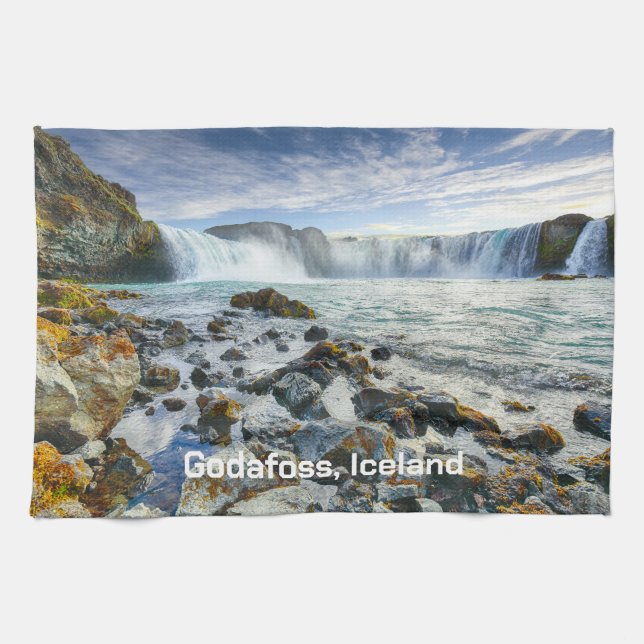 Linge De Cuisine Texte Personnalisé Cascades de Godafoss, Islande (Horizontal)
