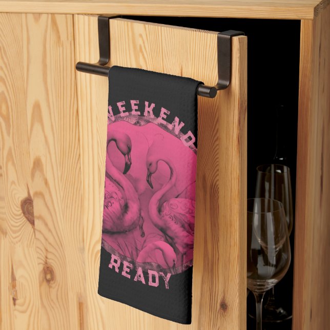 Linge De Cuisine Texte personnalisé Flamant rose rose (Pliage en tiers)