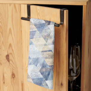 Linge De Cuisine Textes bleu clair, zigzag beige