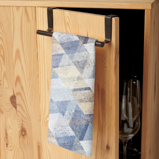 Linge De Cuisine Textes bleu clair, zigzag beige (Pliage en tiers)