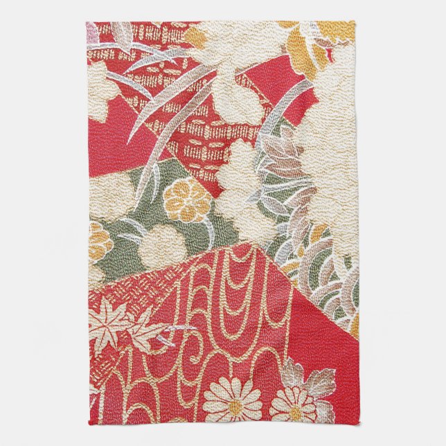 Linge De Cuisine Textile japonais de KIMONO, motif floral (Vertical)