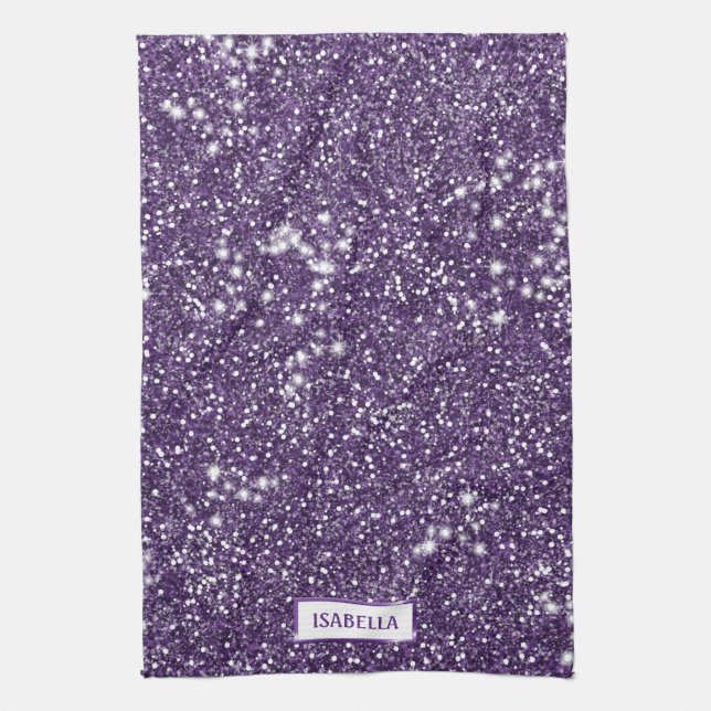Linge De Cuisine Texture de paillettes violettes fausses avec nom p (Vertical)