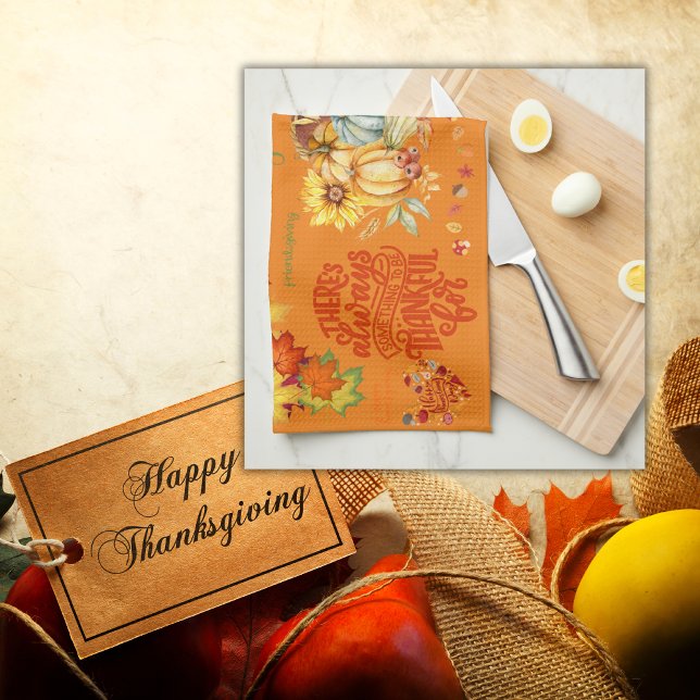 Linge De Cuisine Thanksgiving Friendsgiving Automne sur orange | (Créateur téléchargé)