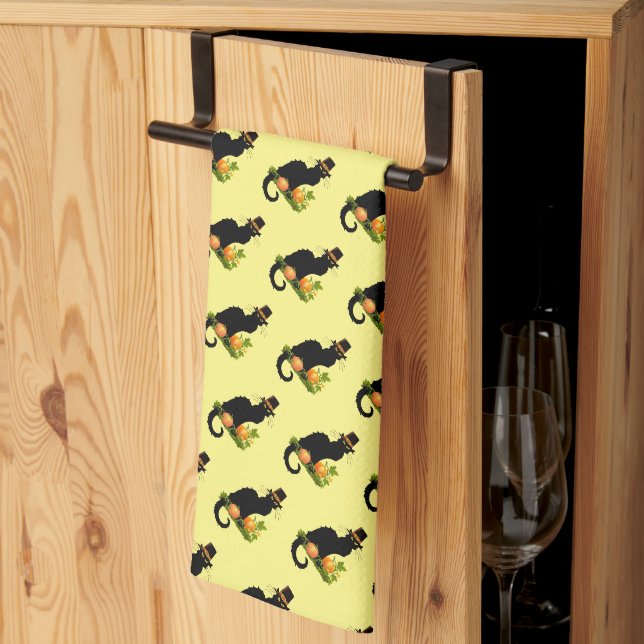 Linge De Cuisine Thanksgiving Le Conversation Noir Avec Citrouilles (Pliage en tiers)