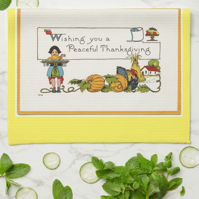 Linge De Cuisine Thanksgiving paisible vintage (Plié)