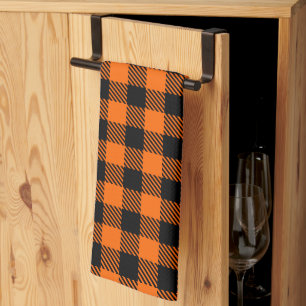 Linge De Cuisine Thanksgiving Plaid Motif En Noir Et Orange