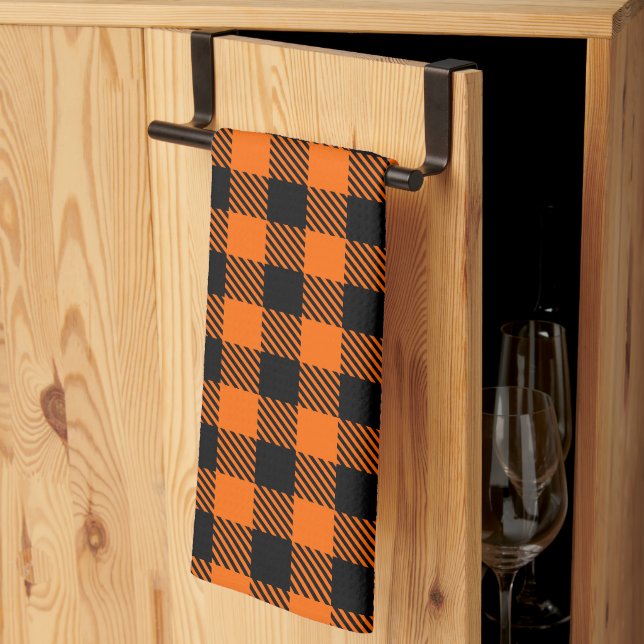 Linge De Cuisine Thanksgiving Plaid Motif En Noir Et Orange (Pliage en tiers)