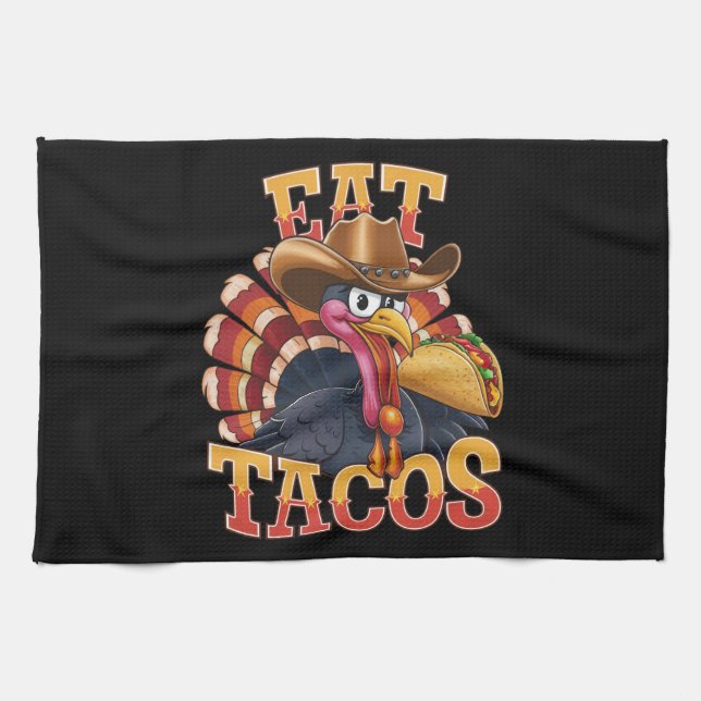 Linge De Cuisine Thanksgiving Turquie Mange Tacos Drôle Mexicain (Horizontal)