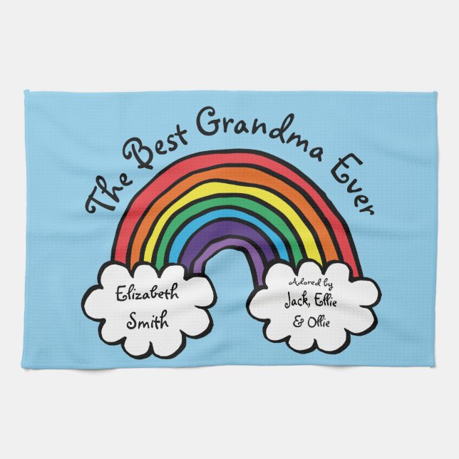 Linge De Cuisine The Best Grandma Granny Ever Rainbow Blue (Horizontal)