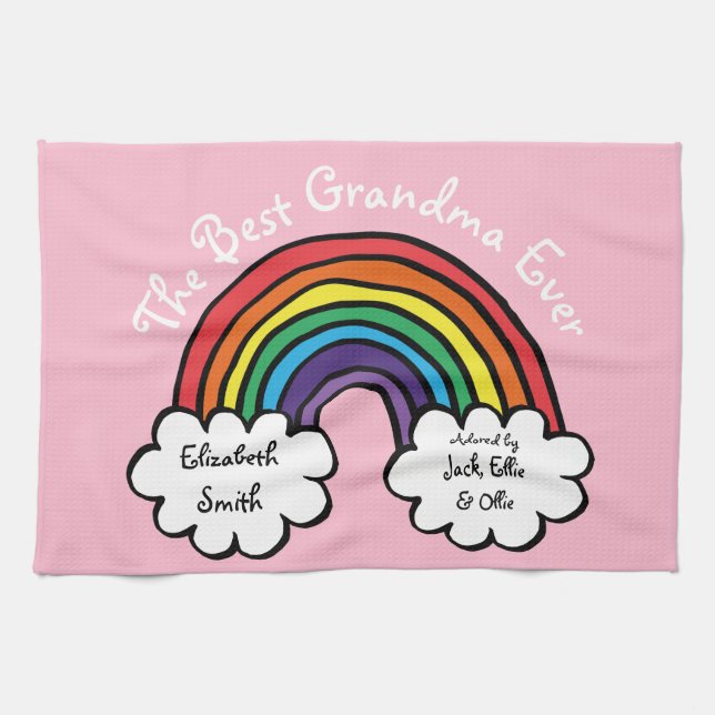 Linge De Cuisine The Best Grandma Granny Ever Rainbow Pink (Horizontal)