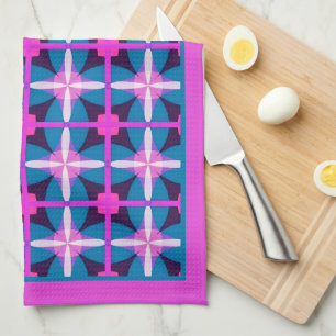 Linge De Cuisine Thé esthétique rétro des années 60 aubergine rose 