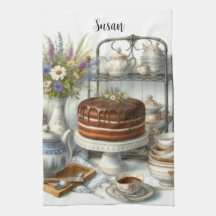 Linge De Cuisine Théière et tasse à thé de boulangerie vintage et g