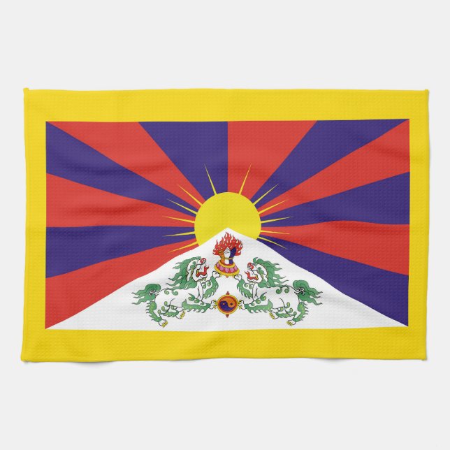 Linge De Cuisine Tibet, Lions de Neige, Drapeau Tibétain - L'Himala (Horizontal)