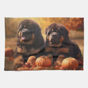 Linge De Cuisine Tibétain Mastiff Chiot Automne Citrouille délice