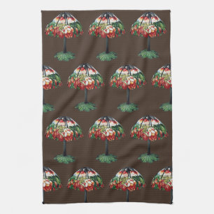 Linge De Cuisine Tiffany Art Nouveau Rouge Lotus Floral Vintage
