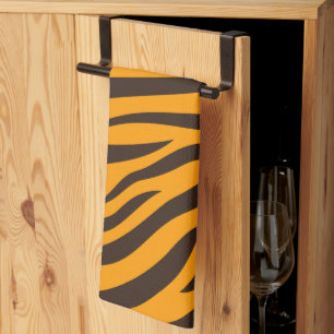 Linge De Cuisine Tiger Gravure noire Orange motif en peau d'animal 