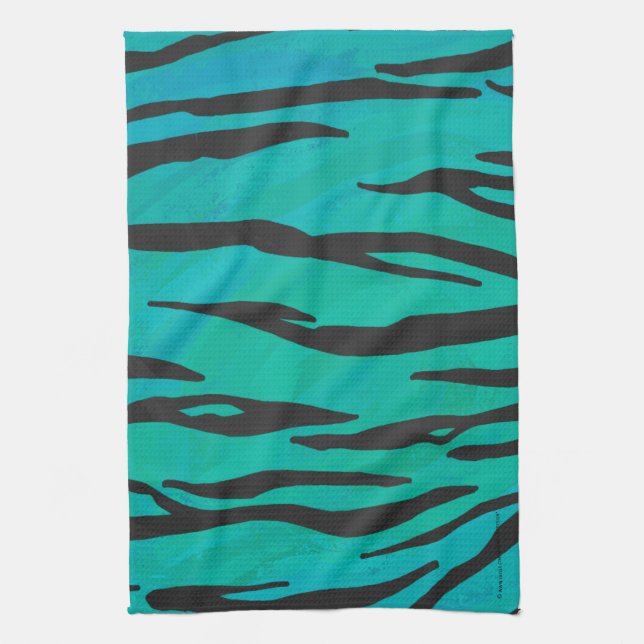Linge De Cuisine Tiger noir et Turquoise (Vertical)