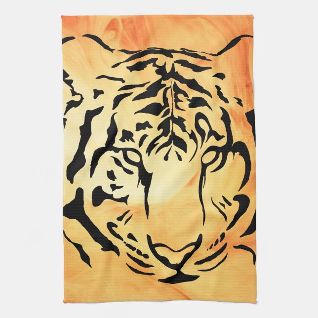 Linge De Cuisine Tigre à rayures noires sur orange vif (Vertical)