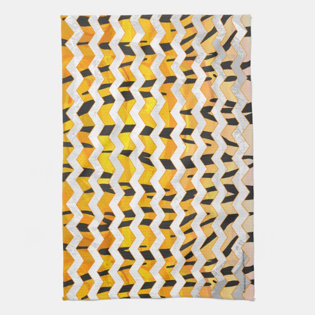 Linge De Cuisine Tigre Chevron noir et orange (Vertical)