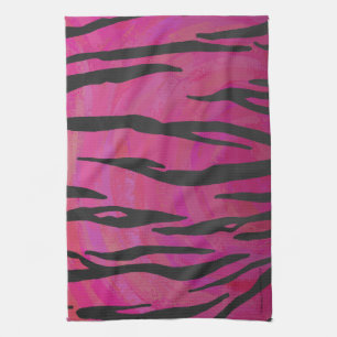 Linge De Cuisine Tigre rose chaud et impression noir