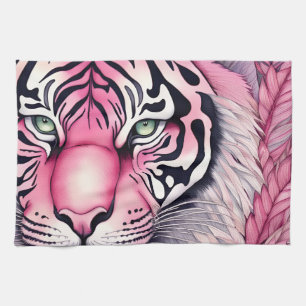Linge De Cuisine Tigre rose, visage de tigre