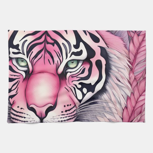 Linge De Cuisine Tigre rose, visage de tigre (Horizontal)