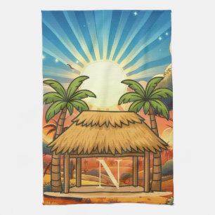 Linge De Cuisine Tiki Hut Lever de soleil Monogramme Personnalisé