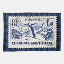 Timbre Postage de ski vintage Chamonix-Mont-Blanc