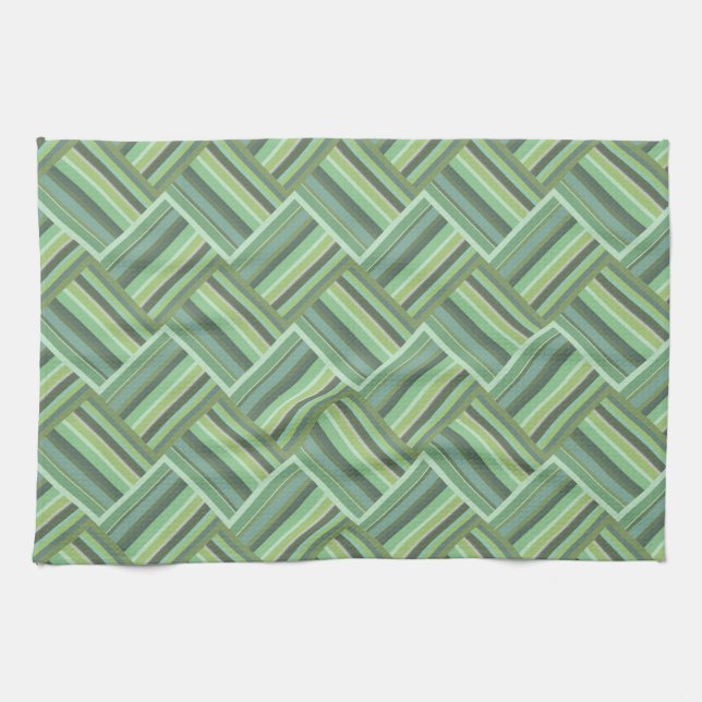 Linge De Cuisine Tissage de bandes vert olive (Horizontal)