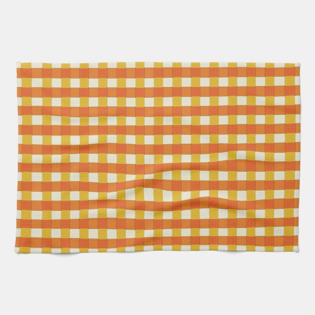 Linge De Cuisine Tissé Vintage les années 70 couleur orange (Horizontal)