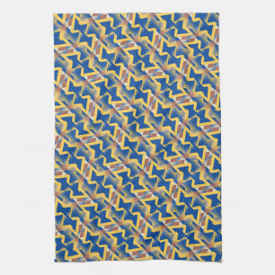 Linge De Cuisine Tissu à motif triangle abstrait bleu marine et jau