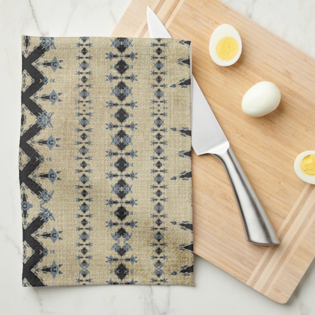 Linge De Cuisine Tissu de boue tribale 01   (Quart Plié)
