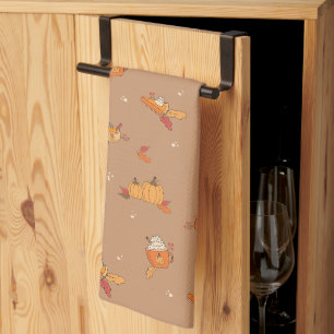 Linge De Cuisine Tissu de cuisine d'automne à motif de doodle d'art