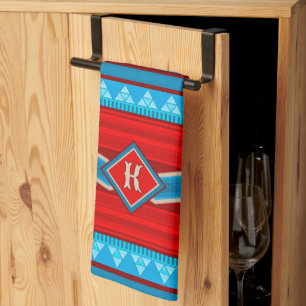 Linge De Cuisine Tissu de cuisine monogrammé Turquoise Rouge Canyon