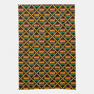 Linge De Cuisine Tissu Kente noir, vert, rouge et jaune