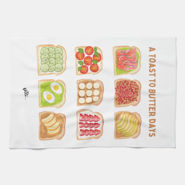 Linge De Cuisine Toasts Aquarelle - Un Toast Au Beurre  (Horizontal)