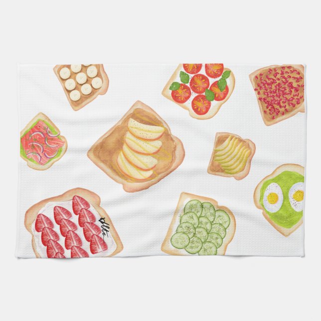 Linge De Cuisine Toasts et sandwichs à l'aquarelle (Horizontal)