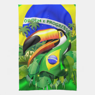Linge De Cuisine Toco Toucan avec drapeau brésilien