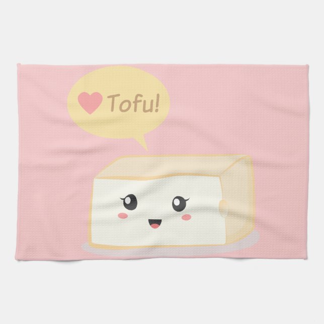 Linge De Cuisine Tofu de Kawaii demandant à des personnes d'aimer (Horizontal)