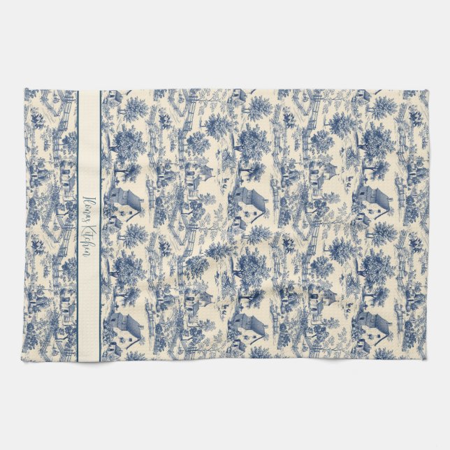Linge De Cuisine Toile Bleue Farmhouse française personnalisée Impr (Horizontal)