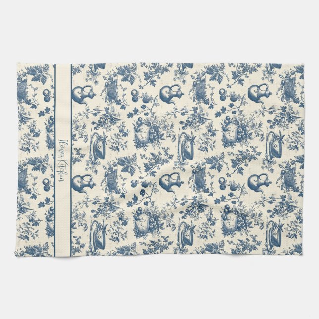 Linge De Cuisine Toile bleue française personnalisée Imprimer (Horizontal)