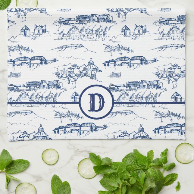 Linge De Cuisine Toile Monogram Chattanooga Bleu (Plié)