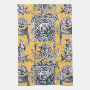 Linge De Cuisine Toile Néoclassique Bleu et Jaune Pays Français