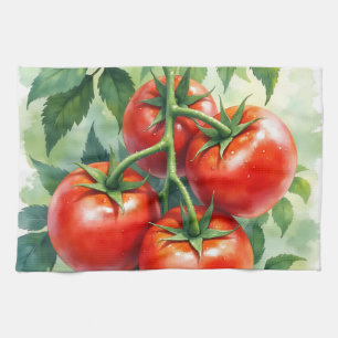 Linge De Cuisine Tomate Mûre sur la Vigne Aquarelle Fraîche