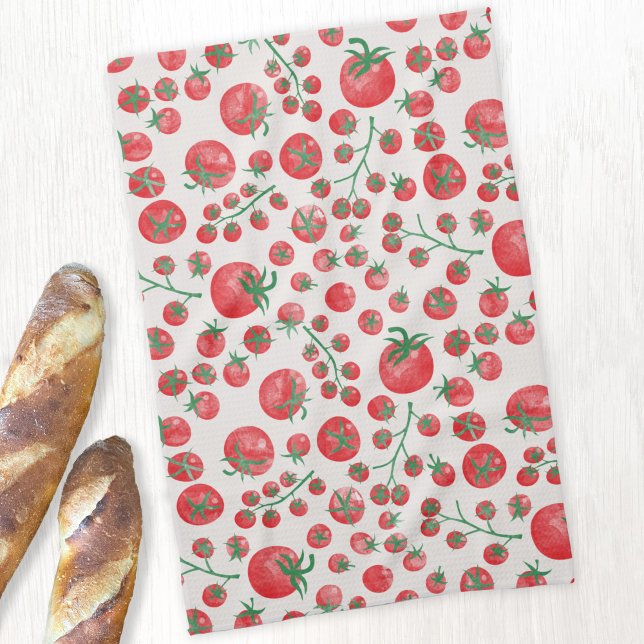 Linge De Cuisine Tomato Watercolor (Fresh Mediterranean summer watercolor tomato pattern kitchen towel)