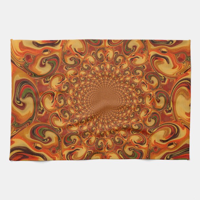 Linge De Cuisine Tons Abstraits orange, marron et vert (Horizontal)